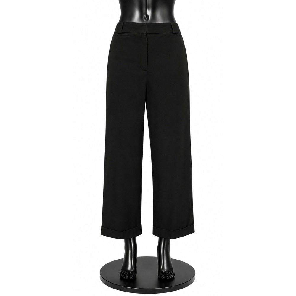 Chico's Womens Chino Straight Leg Cuffed Hem Pants Size 2 Black Cotton Stretch